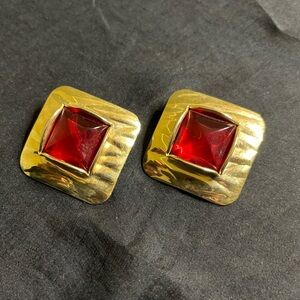 Red Lucite Square/Diamond clip on earrings
